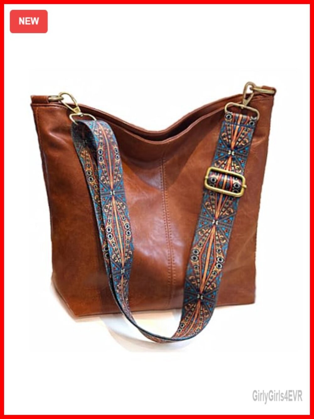 Vegan Leather Crossbody Hobo Bag with Zipper Guitar Strap